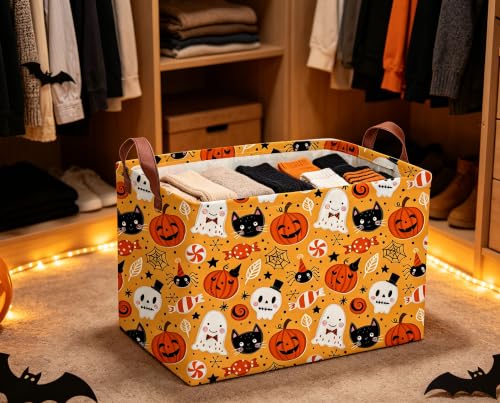 Image of Rectangle Kids Baskets Halloween Basket Candy Storage Bin for Room Decor Gift Basket(Candy Halloween)