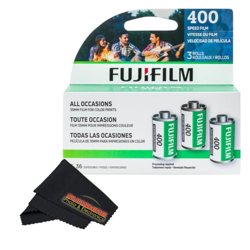 Fujifilm Fujicolor 400 Color Negative Film (35mm Roll Film, 3x36) + Sunshine Photo Microfiber Cleaning Cloth (1 Pack)