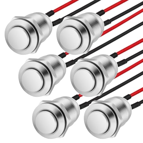 HOTUT Lot de 6 interrupteurs à bouton-poussoir momentanés de 12 mm, interrupteurs à bouton-poussoir étanches filaires, mini interrupteurs à...
