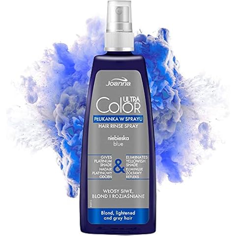 Joanna Ultra Color - Blue Hair Rinse In Spray For Blond And Light Hair - Platinum Grey Shade - Natural Shine & Hair Care - Eliminates Yellowish Hues Of Grey Blonde Bleached Hair - Easy To Use - 150 ml Cover