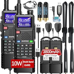 Baofeng Radio Ham Radio Long Range 5RM 10W Handheld Rechargeable 3800mAh Extended Battery NOAA Emergency Weather Tactical Two Way Radio Walkie Talkies with Programming Cable for Survival Gear,2 Pack