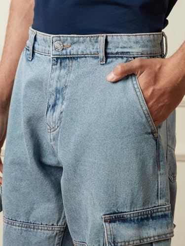 Image of WROGN Men's Cotton Jeans | Mid Rise | Loose Fit