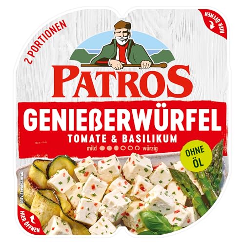 Patros Genießerwürfel Tomate & Basilikum Käsewürfel Käse Würfel aus Hirtenkäse - 2er Pack 135 g