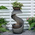 Outdoor Water Fountain with LED Lights, 31.9" Modern Resin Waterfall Fountain Outdoor, S-Shaped Garden Water Feature for Yard, Balcony, Home Decor, Patio Fountian and Waterfalls, Grey