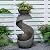 Takamota Outdoor Water Feature Patio Fountain with LED Lights, 31.9" Resin Garden Waterfall Fountain Outdoor, Modern S-Shaped Bowl Design Water Feature for Porch, Garden, Yard, Home Decor, Grey
