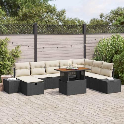 Générique Ensemble de canapé de Jardin 9 pcs Noir Poly rotin,Meubles,Mobilier de Jardin,Salons de Jardin,3361397