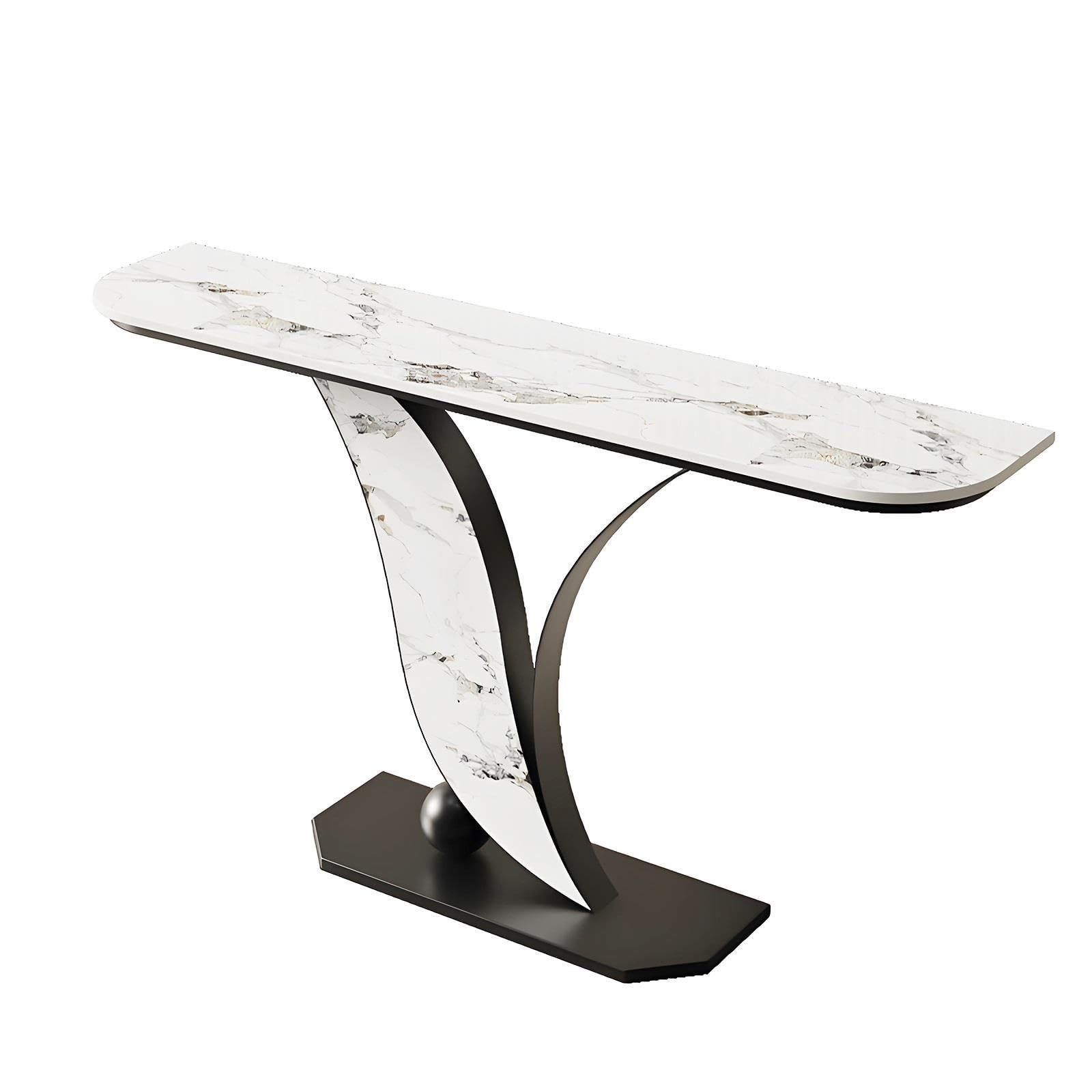 Console Meuble Entree Structure en Métal Léger et Luxueux Table D'entrée Consoles Arrondies avec Plateau en Pierre pour Couloir, Chambre, Salon(White,80 * 30 * 80cm)