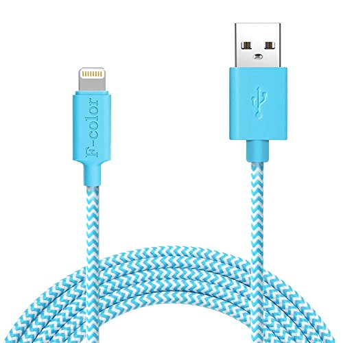 iPhone 7 Charger, iPhone 6 Charger, 6 Ft Long Apple Charger F-color Apple MFi Certified Braided 8 Pin Lightning CableCord for iPhone 7 6S 6 Plus 5S 5C,iPhone SE, iPad Mini 4 iPad Pro Blue