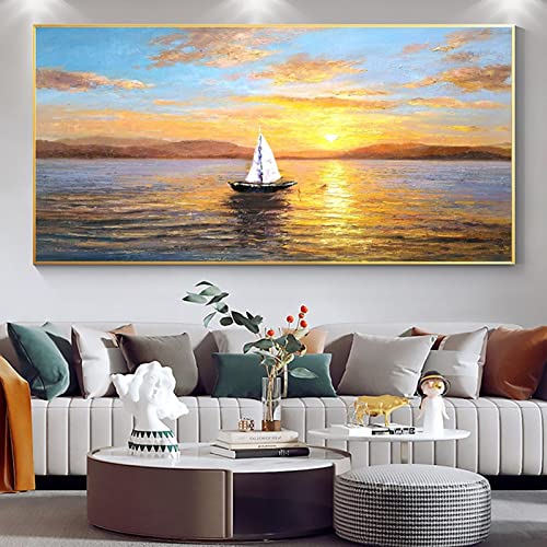 Tableau abstrait voilier paysage marin art mural moderne grand format encadré