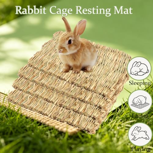 Image of 4 Pcs Natural Rabbit Grass Mats Chewable Bedding 11''x8.3''