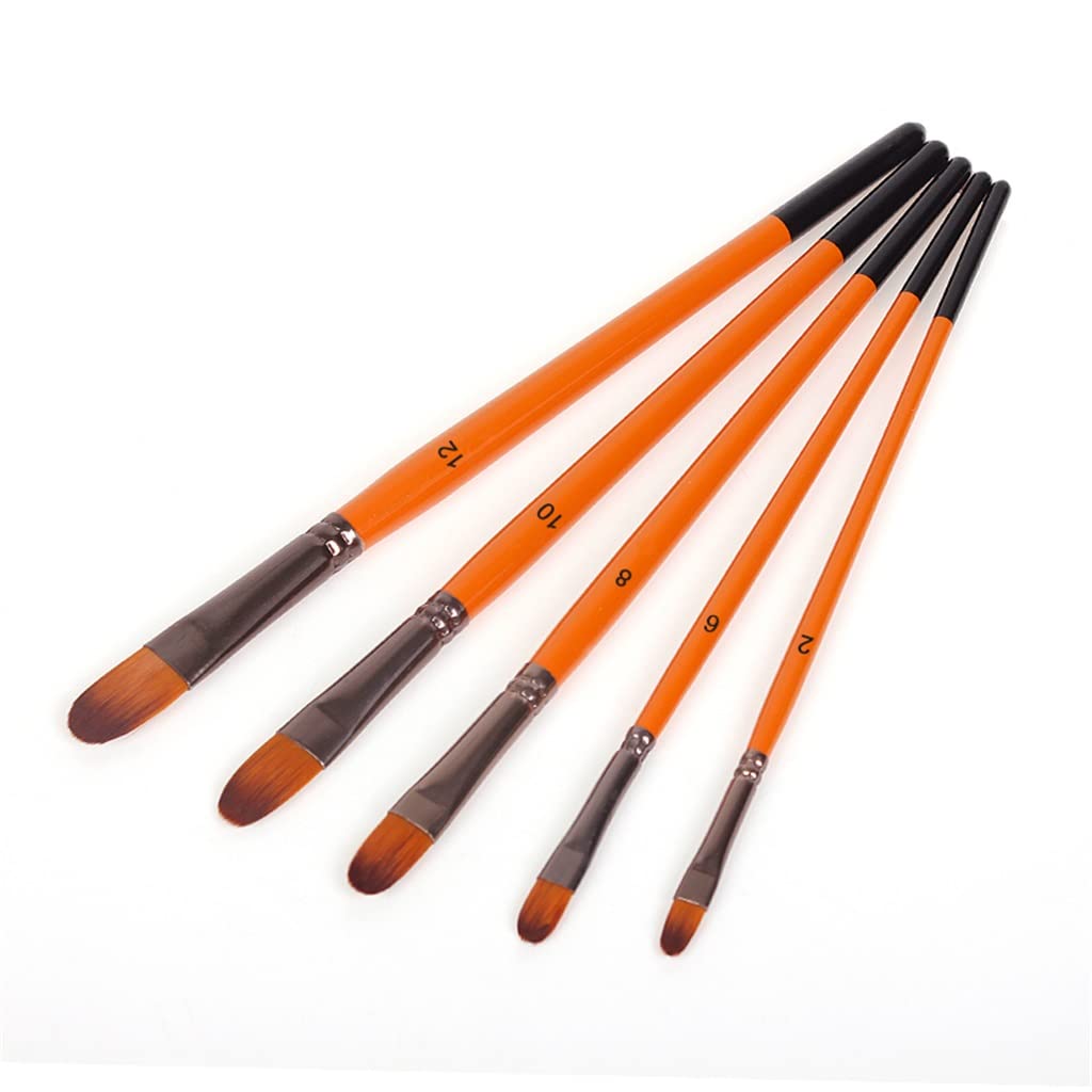 XBTGS Juego de 5 pinceles de pintura al óleo, pelo de nailon, pintura acrílica, pincel de pintura para manualidades, acuarela, para artistas, pintores, principiantes, naranja-E, naranja-E