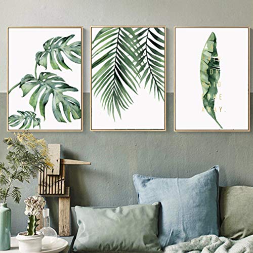 Décorer un grand mur vide : lot 3 affiches plantes tropicales vertes 60x90cm de salon