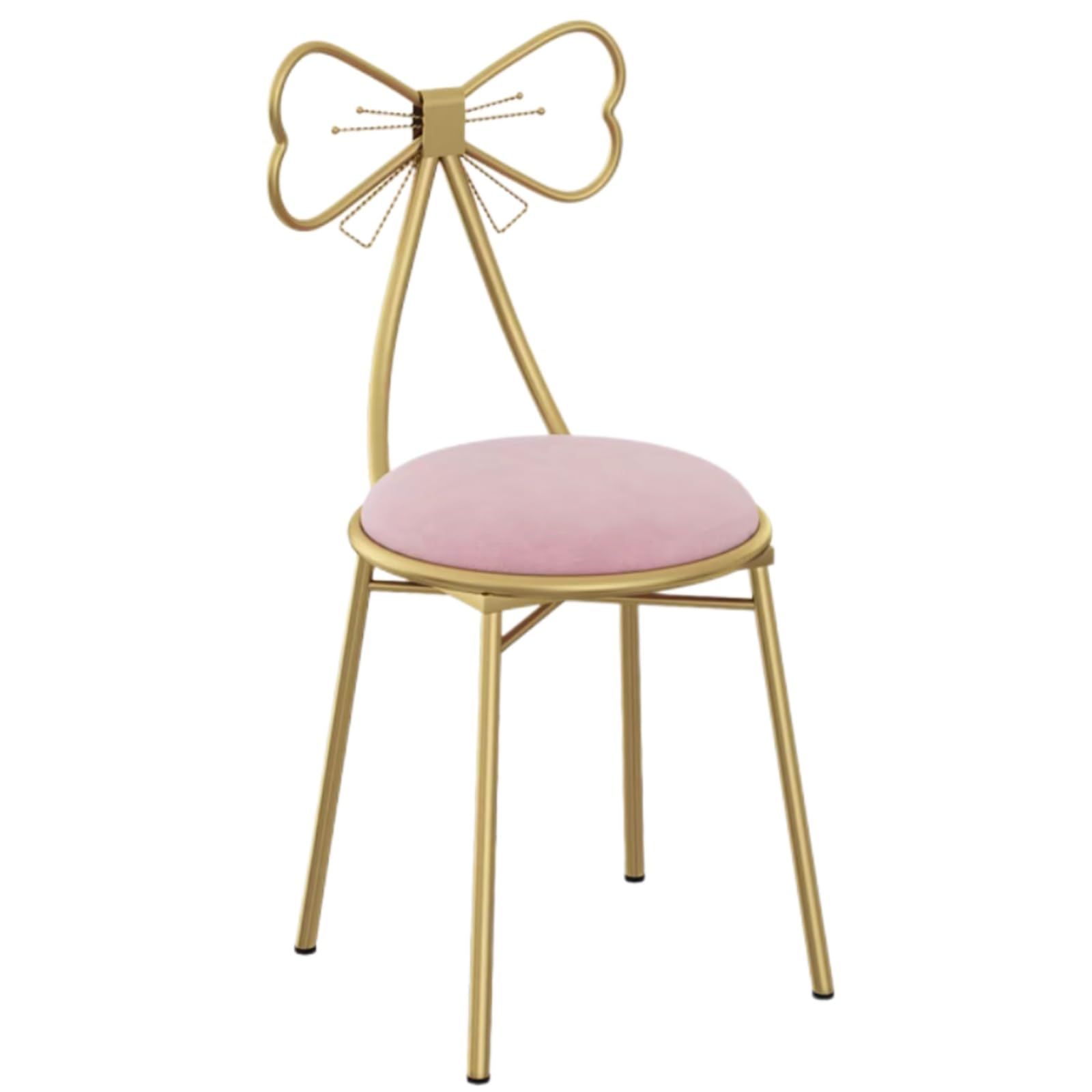 Sedia da Trucco in Ferro Battuto con Schienale, Sedia Multifunzionale con Design A Fiocco, for Camera da Letto, Soggiorno, Cucina, Sgabello di Bellezza(Rosa)