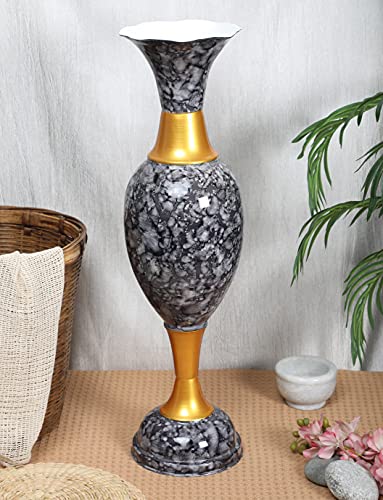 AdiCollar Lite Flower Vase Big Size for Living Room Corner- 24 Inches Long - Black Marble - Pack of 1