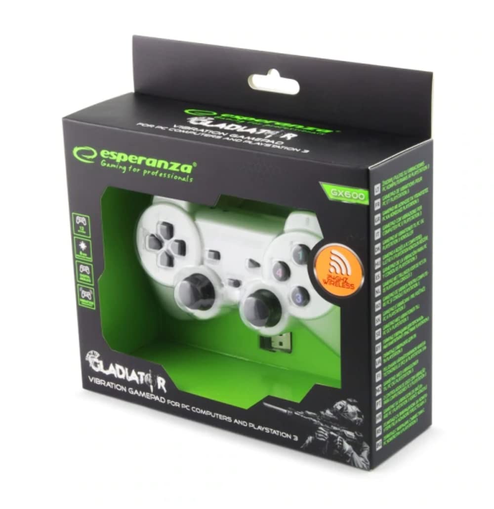 Esperanza EGG108W Wireless Gamepad 2,4 GHz PS3/PC, USB Gladiator, czarny/biały