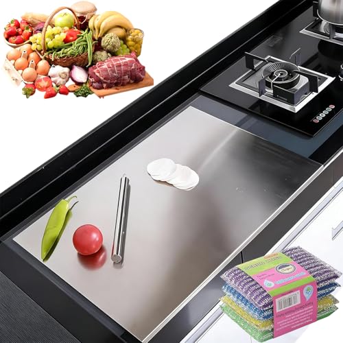 Stainless Steel Cutting Board with Lip, 304 Stainless Steel Chopping Board for Kitchen, Double-Sided Large Metal Cutting Boards for Meat, Vegetables Fruit, Kitchen Food Prep Board (19.68 * 19.68in)