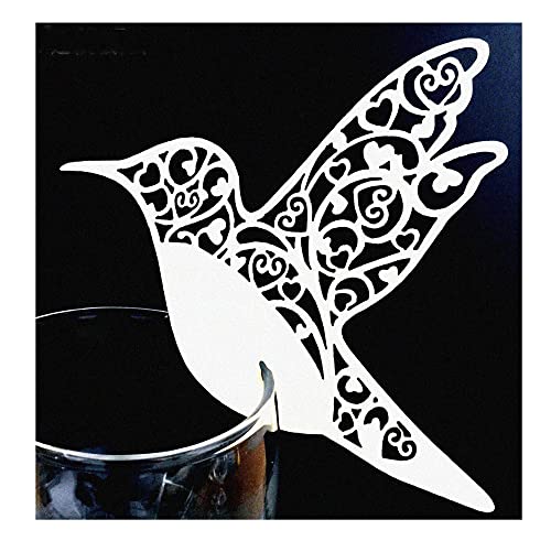 Jilibaba Lot de 50 marque-places pour verre à vin - Motif oiseau - Pour banquets, réceptions, mariages, fêtes d'anniversaire - Blanc