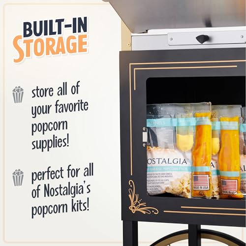 Nostalgia Popcorn Maker Machine - Professional Cart With 10 Oz Kettle Makes Up to 40 Cups - Vintage Lincoln Popper Popcorn Machine Movie Theater Style - Black