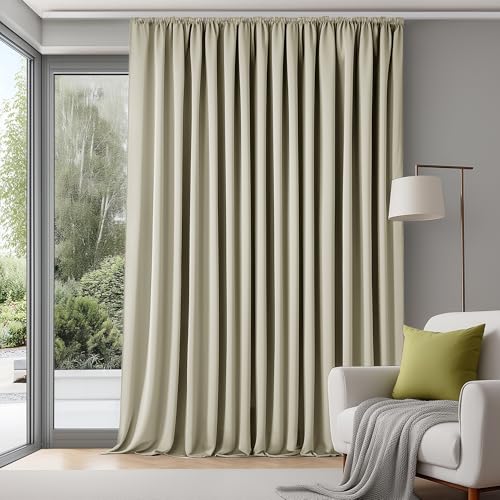 Deconovo Extra Breite Gardinen Wohnzimmer mit Kräuselband Blickdicht Vorhänge für Schiene Raumteiler Vorhang Verdunklungsvorhänge Kälteschutz, 260x300 cm(HöhexBreite), Beige, 1 Stück