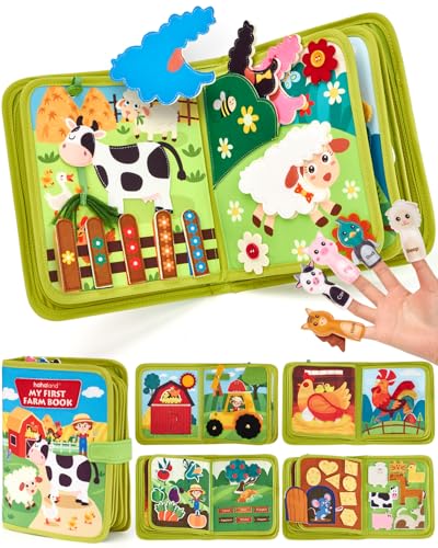 hahaland Montessori Spielzeug ab 1 Jahr Bauernhof Thema Quiet Book 20-in-1 Busy Board Weichem Filz für Frühe Bildung Busy Book für Autofahrt Spielzeug ab 1 2 3 Jahre Geschenk zum 1 Geburtstag
