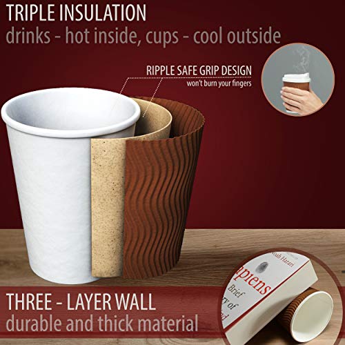 Insulated Disposable Coffee Cups with Lids & Straws 12 oz, 100 Packs - Paper Cups for Hot Beverage Drinks To Go Tea Coffee Home Office Car Coffee Shop Party (Brown) - Thumbnail 3