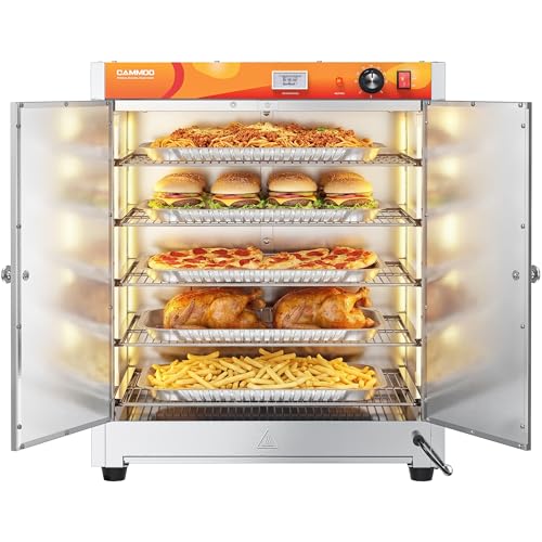 CAMMOO 133Qt 5-Tier 900W Electric Food Warmer with LED Light and 304 Blued Stainless Steel Heating Element, Commercial-Graded All Stainless Steel, Adjustable Shelf, Countertop Heated Holding Cabinet
