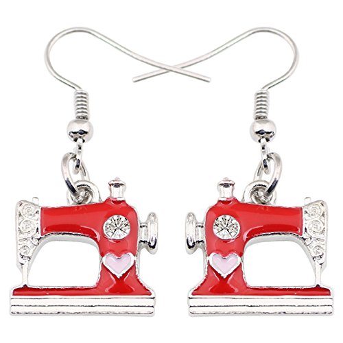 NEWEI Enamel Alloy Drop Dangle Cute Sewing Machine Earrings Fashion Tools Jewelry For Women Girls Gift Decoration Charms (Red)