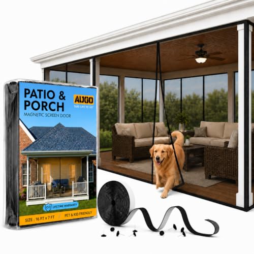 AUGO Magnetic Patio Screen Mesh 16 FT x 7 FT Heavy Duty Mosquito Netting for Patio & Porch No-Drill Pet & Kid Friendly Wind Resistant Privacy Mesh Sun Blocking Cooling Outdoor Enclosure