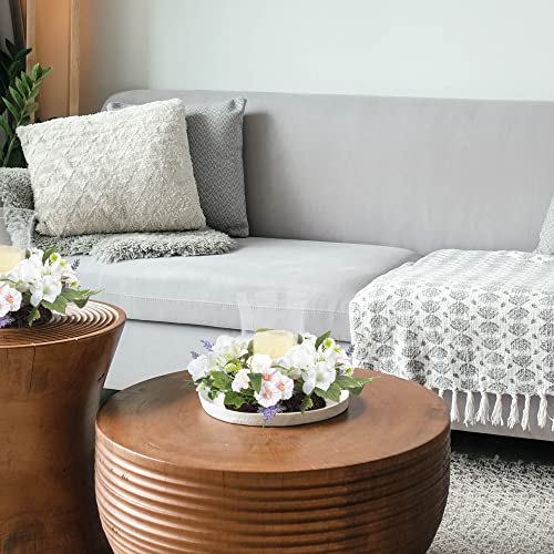 Ki Store Hurricane Candle Holder White Hydrangea Flower Candle Ring Wreath With Glass Cylinder Holder For Pillar Candle Tealight For Dinning Table Tabletop Mantel Centerpiece Decor #TOP2