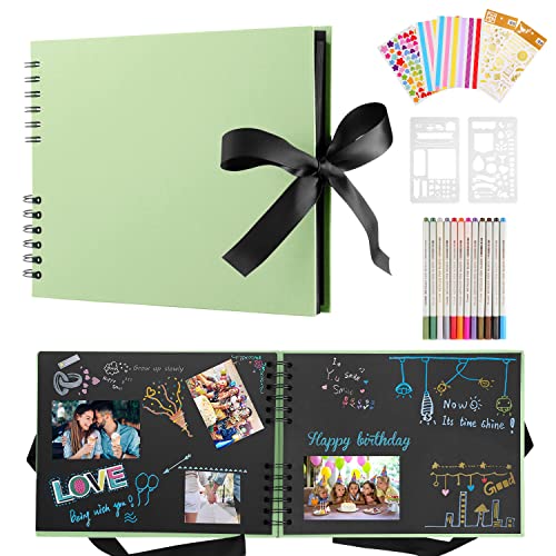 DazSpirit Photo Album Scrapbook, 80 Page DIY Memory Book with 12 Metallic Pens & 8 Photo Stickers, Holds 420 Photos
