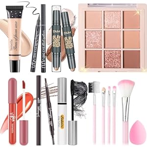 Makeup Set Kit for Women Girls Teens, Makeup Present Set, Includes 9 Color Eyeshadow, Counter Stick, Foundation, Eyebrow Pencil, Eyeliner, Mascara, Lip Gloss, 5Pcs Brushes, Sponge