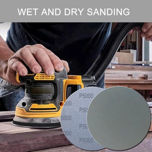 Image of 6 Inch 50 Pcs Wet Dry Sanding Discs Hook and Loop, 5000 Grit Sandpaper Automotive Wood Metal Polishing & Sanding, Silicon Carbide Sand Paper for Random Orbital Sander (Grit 5000)