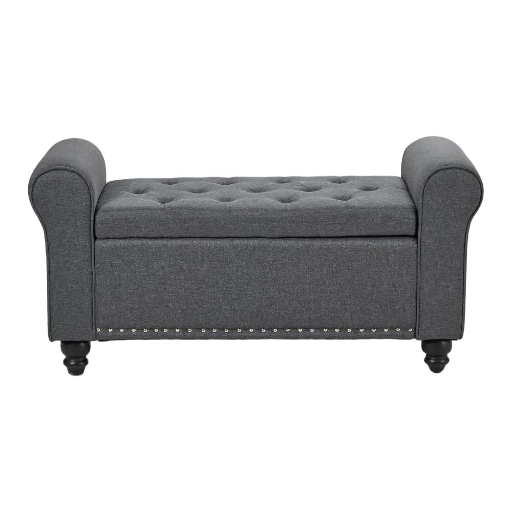 INMOZATA Linen Storage Bench Stool Upholstered End of Bed Bench Storage Ottoman Bench Modern Window Seat for Living Room Bedroom Hallway(Dark Grey)