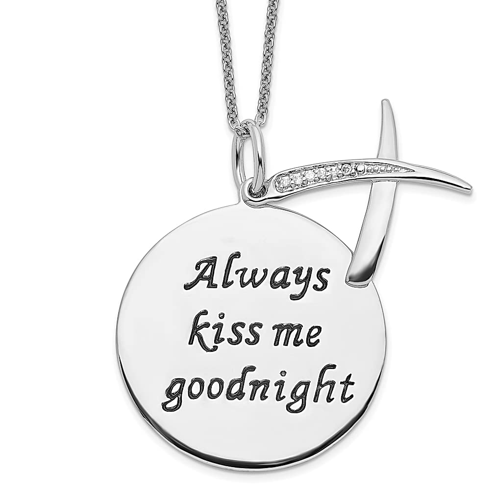 Sentimental Expressions 925 Sterling Silver Cubic Zirconia Cz Always Kiss Me Goodnight 18 Inch Chain Necklace Pendant Charm Inspirational Fine Jewelry For Women Gifts For Her
