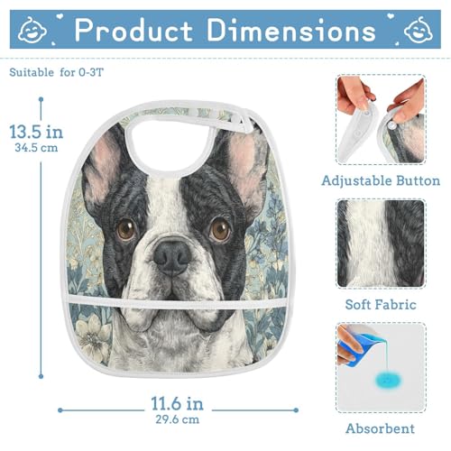 MCHIVER Flower Blue Dog Baby Bibs for Boy Girl Toddler Waterproof Feeding Bib Apron with Food Cather Adjustable Cotton Food Eating Bib 2 Pack2