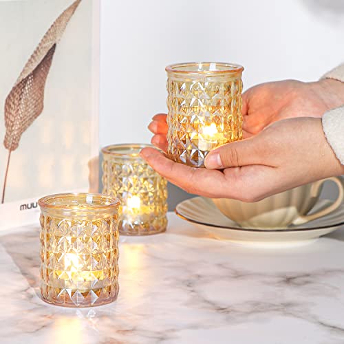Verlens Votive Candle Holders Set Of 12, Amber Glass Tealight Candle Holders, Mercury Glass Candle Holder Bulk For Wedding Decor, Party Centerpiece, Christmas Day Holiday Home Decor #TOP2