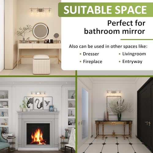 Image of Vanity Bathroom Light, 4-Light Bathroom Light Fixtures Over Mirror, Silver Vanity Lights for Bathroom with Clear Glass, Modern Wall Lamp for Cabinet Hallway, Bedroom