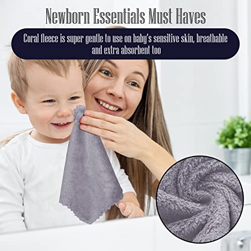 Image of 32 Pack Baby Washcloths - 10x10 Inch, Coral Fleece - Extra Absorbent and Soft Wash Clothes for Newborns, Infants and Toddlers - Suitable for Sensitive Skin and New Born - Baby Shower - Light Grey