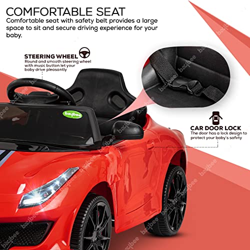 Image of Baybee Tuborg Rechargeable Battery-Operated Ride on Electric Car for Kids | Ride on Baby Car with Foot Accelerator & Music | Battery Operated Big Car for Kids to Drive 2 to 6 Years Boy Girl (Red)