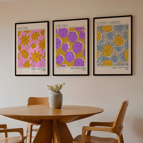 Image of NoWorries Trendy Abstract Floral Art Wall Frames | Modern Botanical Prints Inspired by London Paintings 300 GSM Premium Prints | Synthetic Wooden Stylish Frame Wall Decor for Bedroom, Living Room, Cafe & Office (Set of-3) (BLACK, ART-8, 10X13INCHES)