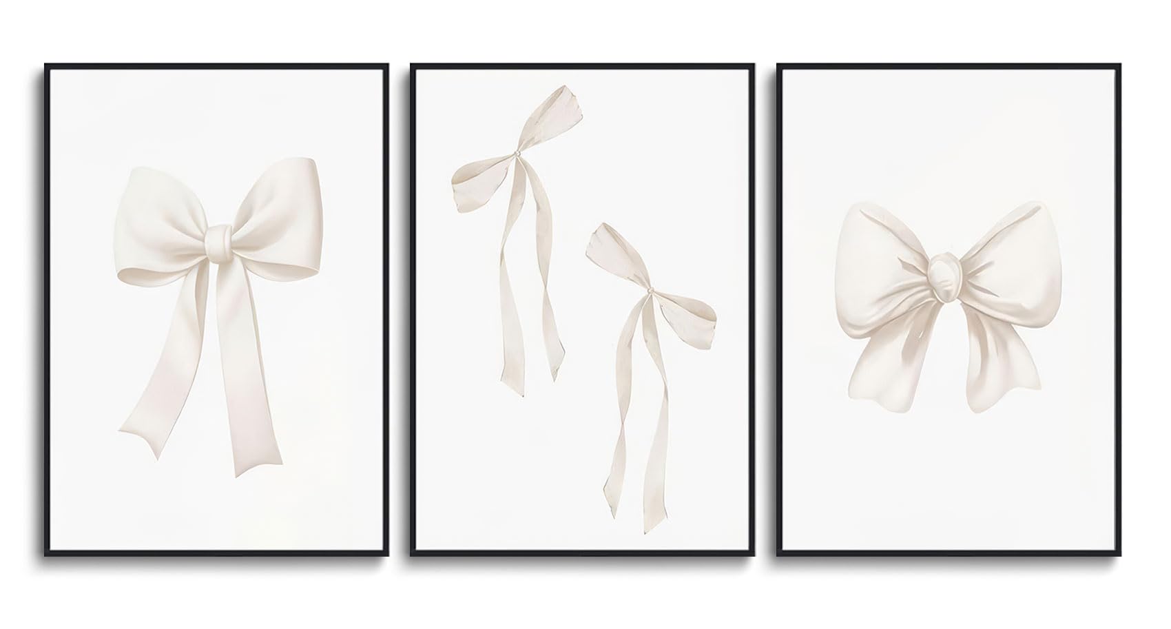 Djmwtb Preppy Bow Canvas Wall Art Beige Coquette Poster Prints Set of 3 Girly Apartment Aesthetic Pictures College Dorm Painting Decor for Girls Bedroom 12x16in Unframed