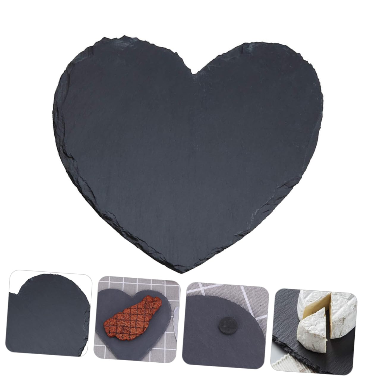 Mobestech Plato Grande de Pizarra Negra Forma de Corazón para Servir Bistec y Aperitivos, Reutilizable y Fácil de Limpiar, Adecuado para Cenas Obsequios