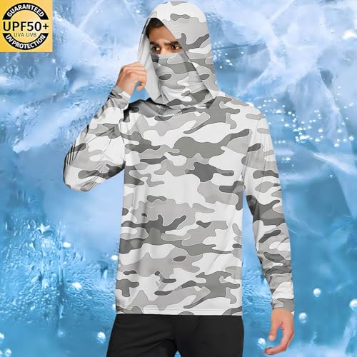 Camo Hoodie for Men Lightweight UPF 50+ Sun Protection Hooded Shirts with Neck Gaiter UV Rash Guard Fishing Sun Shirt2