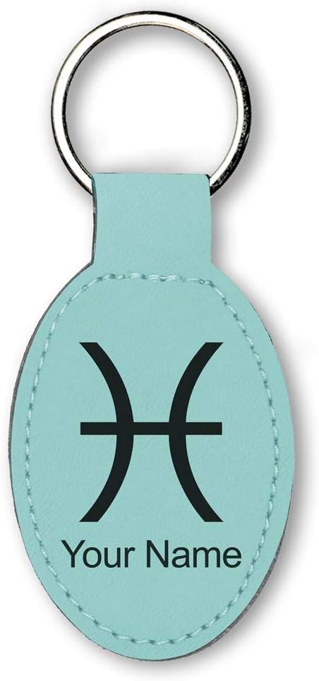 LaserGram Oval Keychain, Zodiac Sign Pisces, Personalized Engraving Included