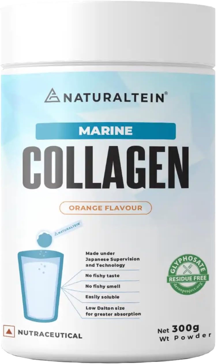 Pure Marine Collagen Supplement, 300g | Hydrolyzed Collagen Powder and Amino Acids | Supports Healthy Skin, Hair, Nails, Bone & Joint | Flavour: Orange