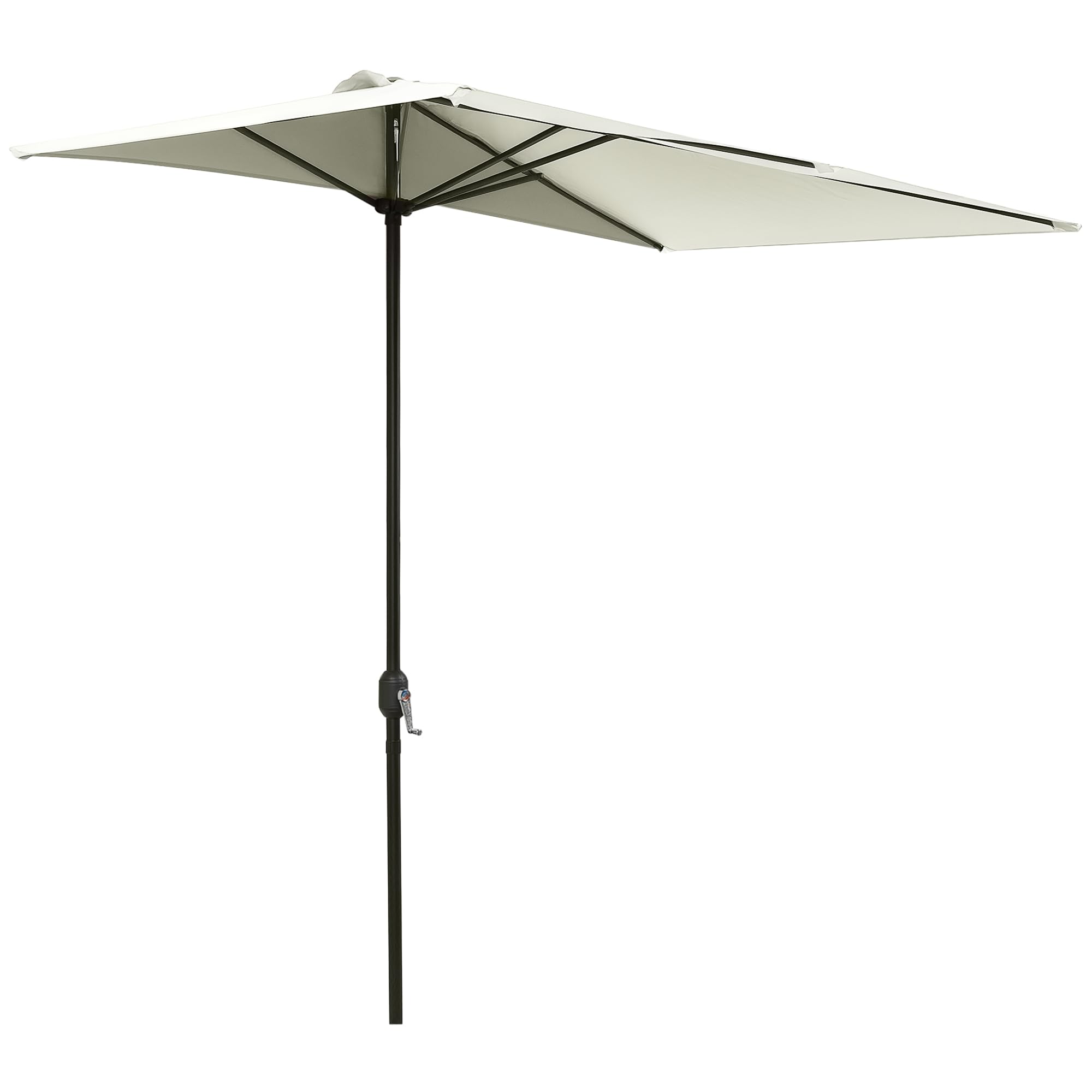 Outsunny Unisex Beige Half Round Parasol Garden Sun Umbrella Metal W/ Crank In