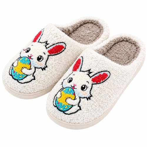 Product Image of the Aucomfo Easter Slippers For Women Men Womens Bunny Slippers Adult Easter Gifts With Rabbit Eggs Slipper Plush Memory Foam Indoor Shoes For Easters Basket Stuffers, Bunny Egg 39-40
