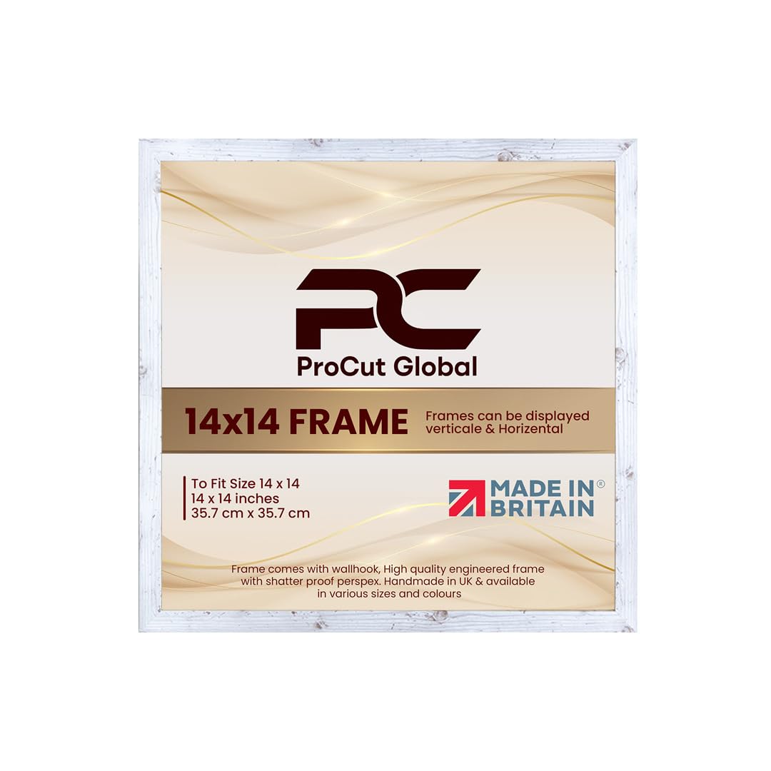 Procut Global 14X14 White Rustic Picture Frames - Modern Wooden Photo Frame with Shatterproof Perspex for Wall or Tabletop - Perfect for Posters, Certificates, Prints - Sizes & Colors Available