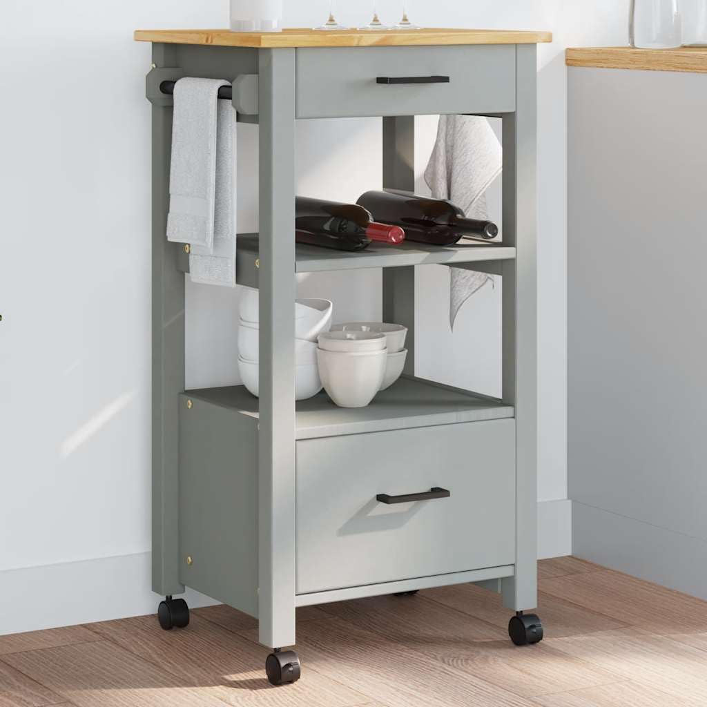 vidaXL Carrito de Cocina, Organizador de Comida Verduras Té, Carro de Servicio, Almacenamiento para Baño Salón Estudio, Madera Maciza de Pino