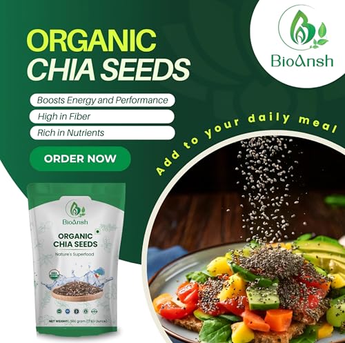 Image of BIOANSH Certified Organic Raw Chia Seeds | Gluten Free, Rich in Omega 3 & Fibre, Plant Protein, Good for Diabetics and Hair Health, Immunity Booster, Healthy Snack Superfood (Pack of 2 500 Gram)